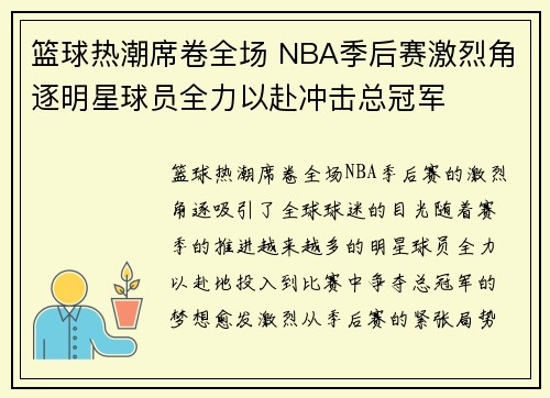 篮球热潮席卷全场 NBA季后赛激烈角逐明星球员全力以赴冲击总冠军